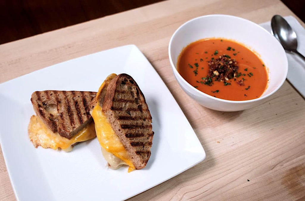 123Dough Bakery | Recipe | Three Cheese Swiss Spelt Panini & Tomato Soup