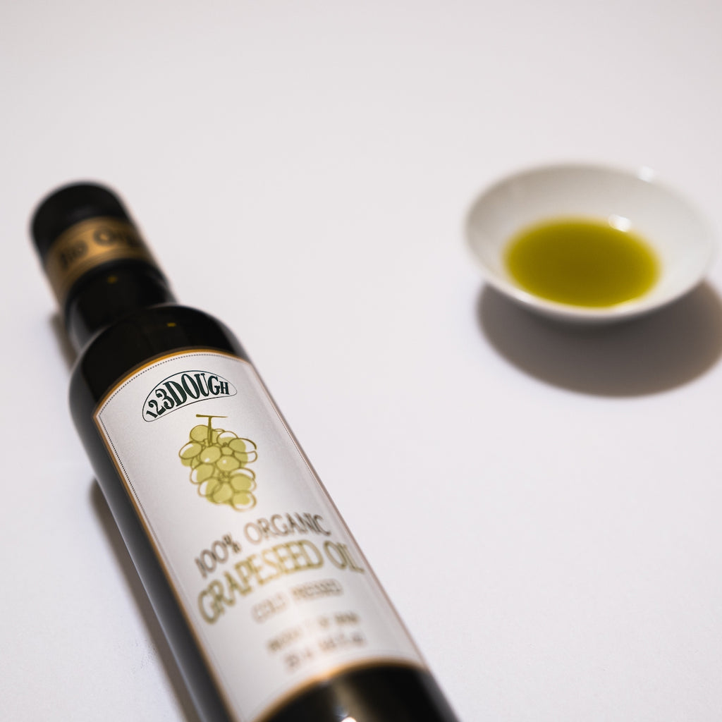 Organic extra virgin cold-pressed grapeseed oil from Spain—single-farm bottle